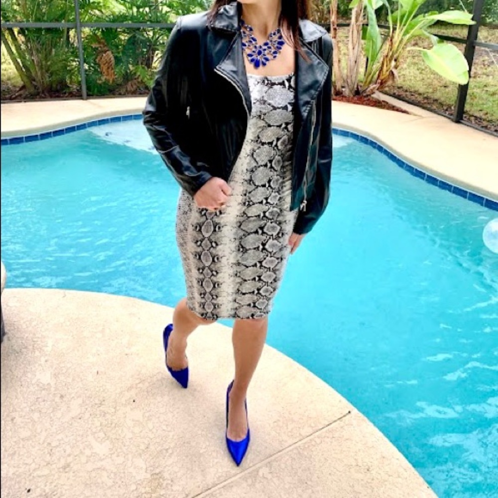Snakeskin Print Strappy Midi Dress